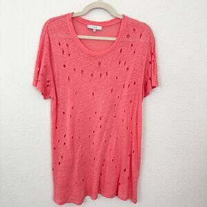 IRO Womens Clay Distressed T Shirt Top Size M 100% Linen Casual Destroyed Orange